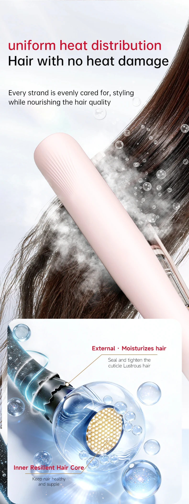 Cold Mist Hair Straightener Steam Flat Iron Anti Frizz Ceramic Coating Negative Ion Rotating Cord Straightener Curler 2 in 1
