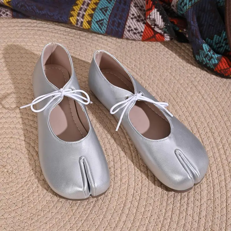 Comfort Flats Heel Silver Designer Tabi Shoes Women Summer 2026 Lightweight Lace Up Bowknot Ballet Flat Shoe Woman's Loafers