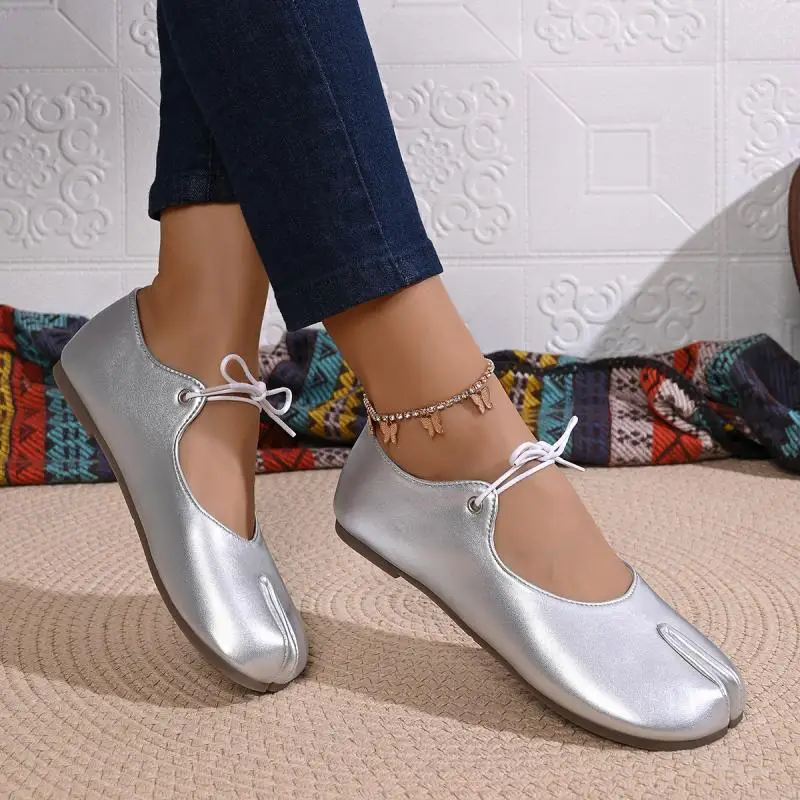 Comfort Flats Heel Silver Designer Tabi Shoes Women Summer 2026 Lightweight Lace Up Bowknot Ballet Flat Shoe Woman's Loafers
