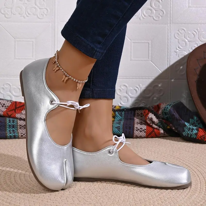 Comfort Flats Heel Silver Designer Tabi Shoes Women Summer 2026 Lightweight Lace Up Bowknot Ballet Flat Shoe Woman's Loafers