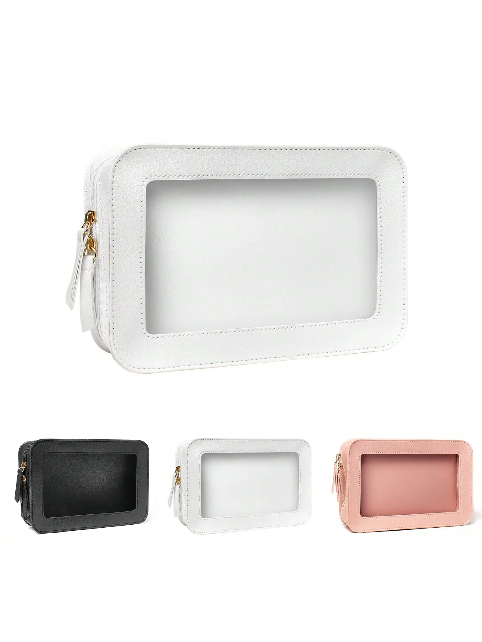 Medium PU Transparent Single-Sided Makeup Bag, Lipstick Makeup Brush, Cosmetics Large Capacity Storage Makeup Bag