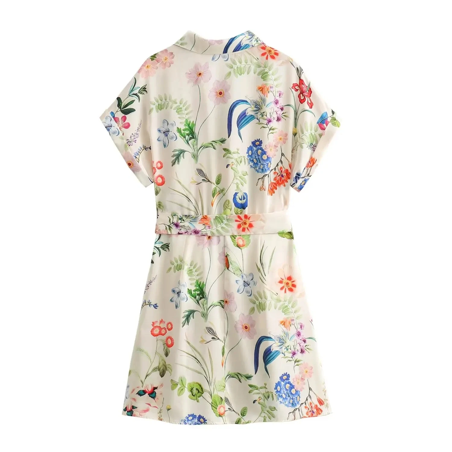 HH Boho Women Short Sleeve Summer Floral Print Dress Single Breasted Belt Slim Dress Woman Casual Vacation Beach Mini Dresses