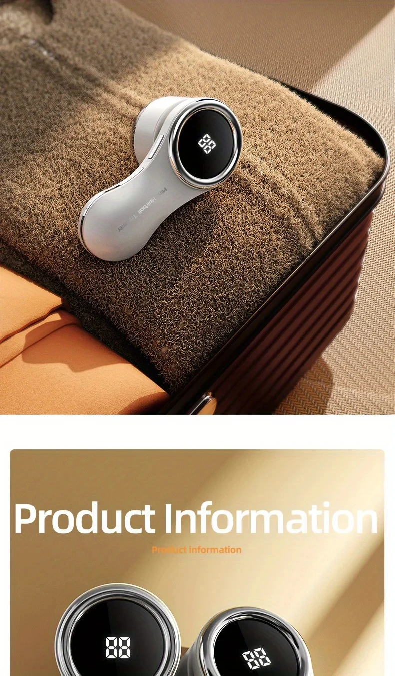 SoftAura 2-Blades Electric Lint Remover Fabric Shaver LCD Display USB Rechargeable Clothes Fuzz Remover for Home