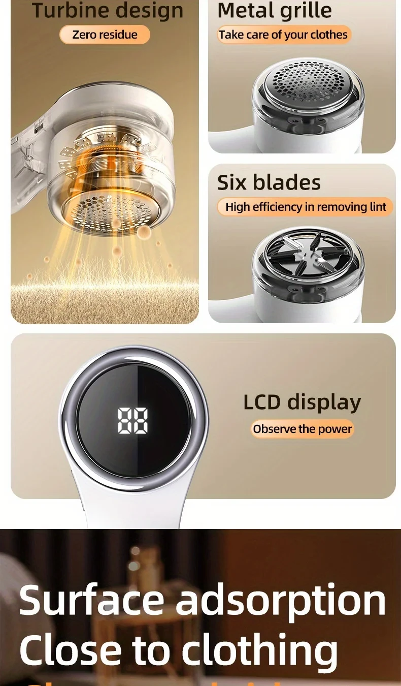 SoftAura 2-Blades Electric Lint Remover Fabric Shaver LCD Display USB Rechargeable Clothes Fuzz Remover for Home