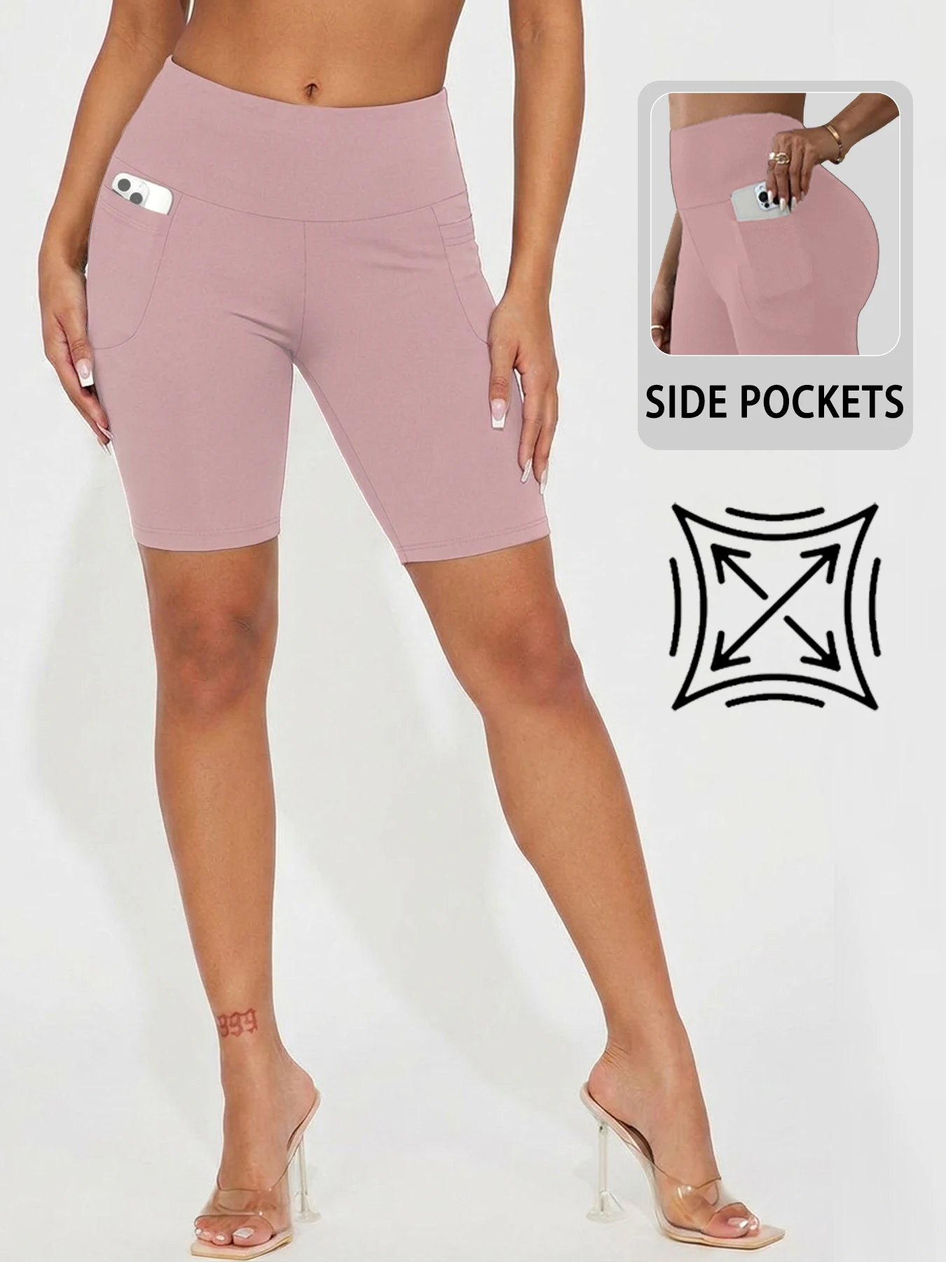 High Waisted Biker Shorts For Women With Pockets, Super Soft Tummy Control Workout Running Yoga Athletic Shorts