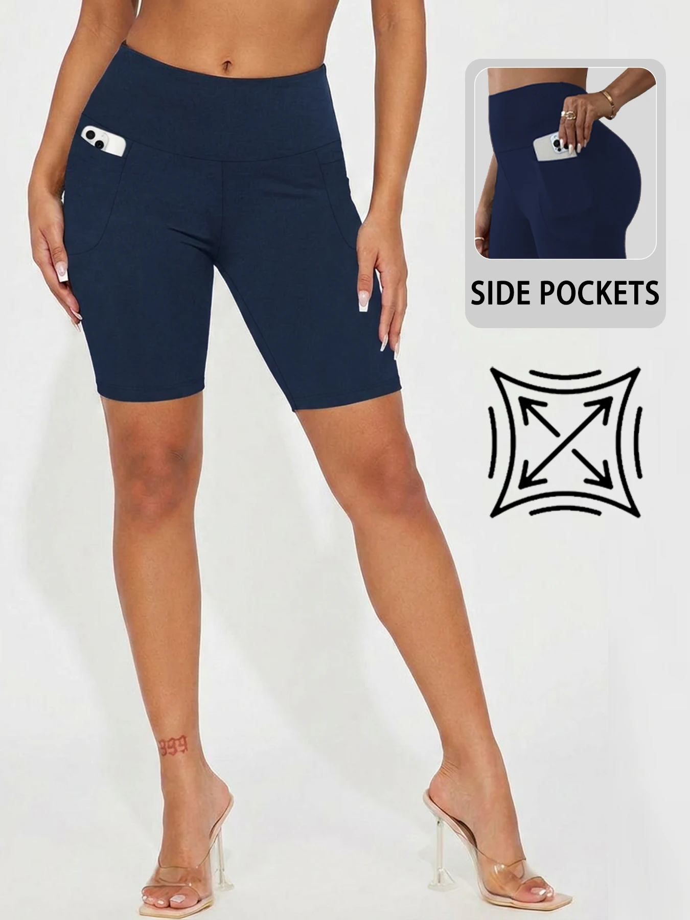 High Waisted Biker Shorts For Women With Pockets, Super Soft Tummy Control Workout Running Yoga Athletic Shorts