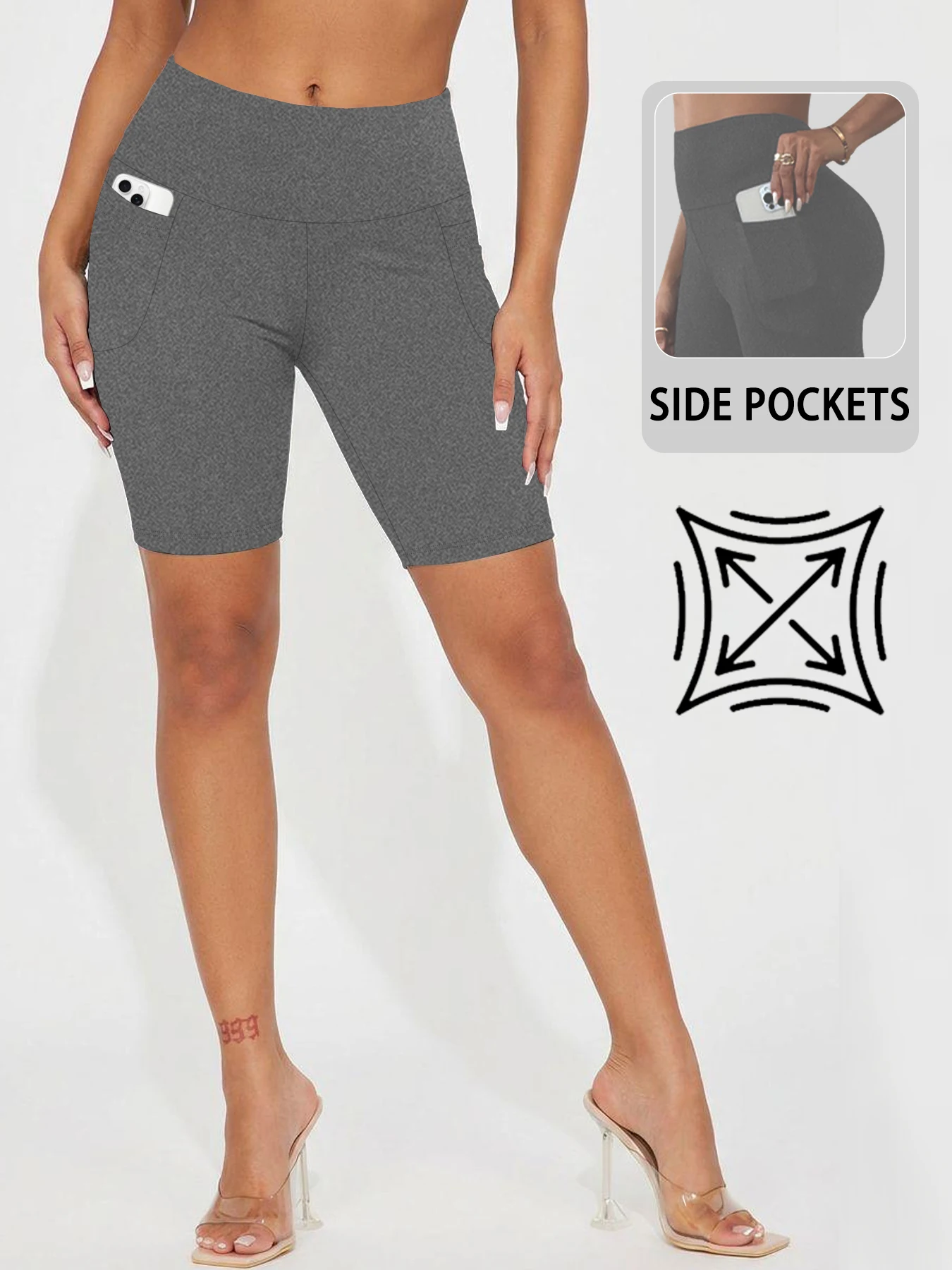 High Waisted Biker Shorts For Women With Pockets, Super Soft Tummy Control Workout Running Yoga Athletic Shorts