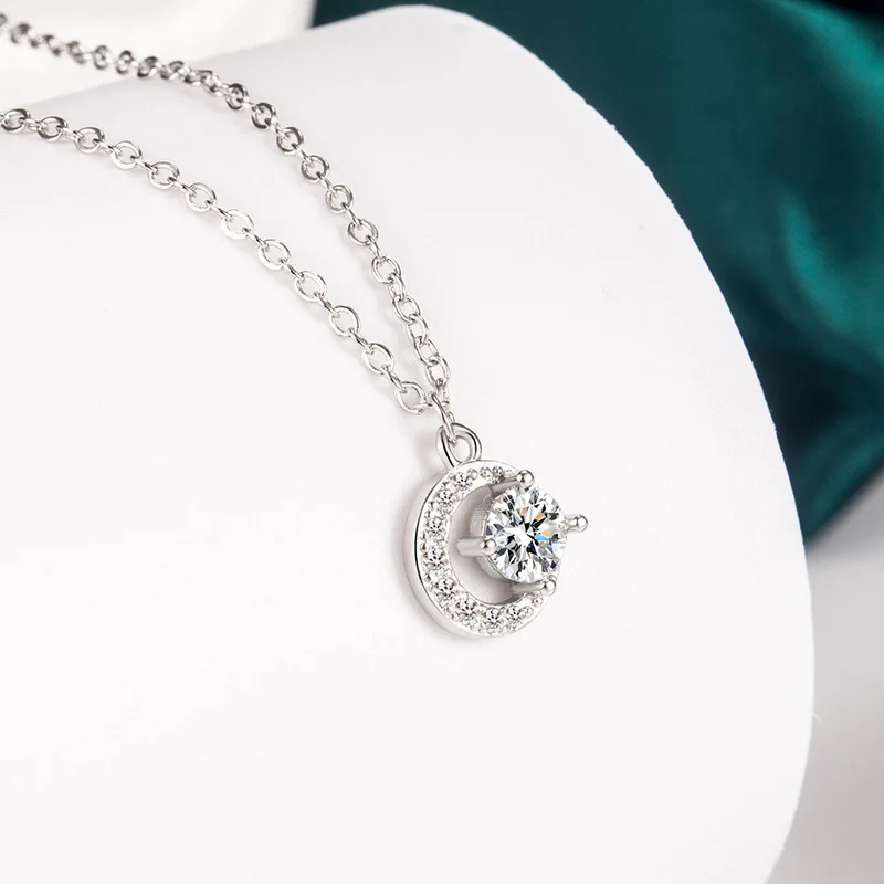 S925 Silver Crescent Moissanite D VVS Women's Necklace Luxury Star and Moon Pendant Elegant Clavicle Chain Cute Jewelry