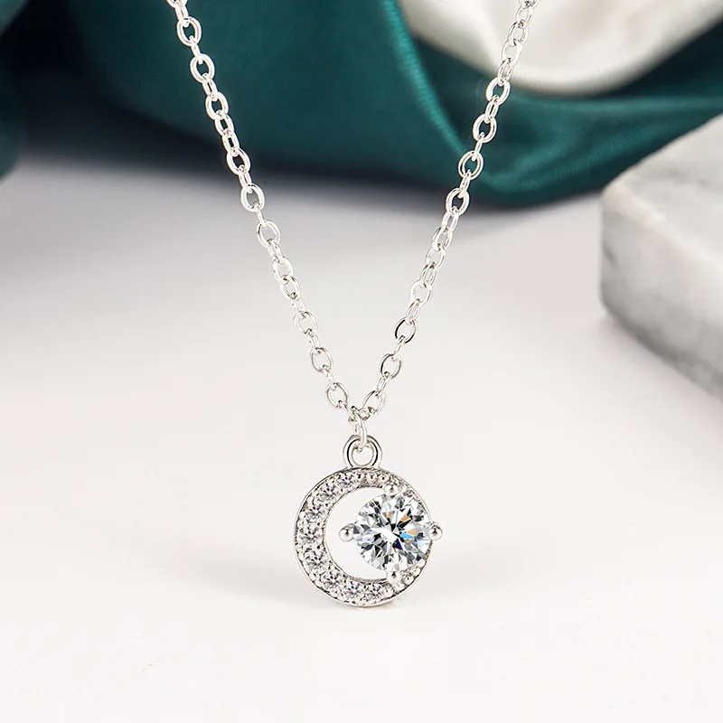 S925 Silver Crescent Moissanite D VVS Women's Necklace Luxury Star and Moon Pendant Elegant Clavicle Chain Cute Jewelry