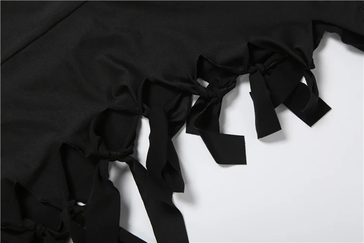 Weird Puss Hollow 2-Piece Set Women Tassel Bandage Low-Neck Sleeveless Backless Playsuits+Simple Leg Sleeve Midnight Sexy Suit