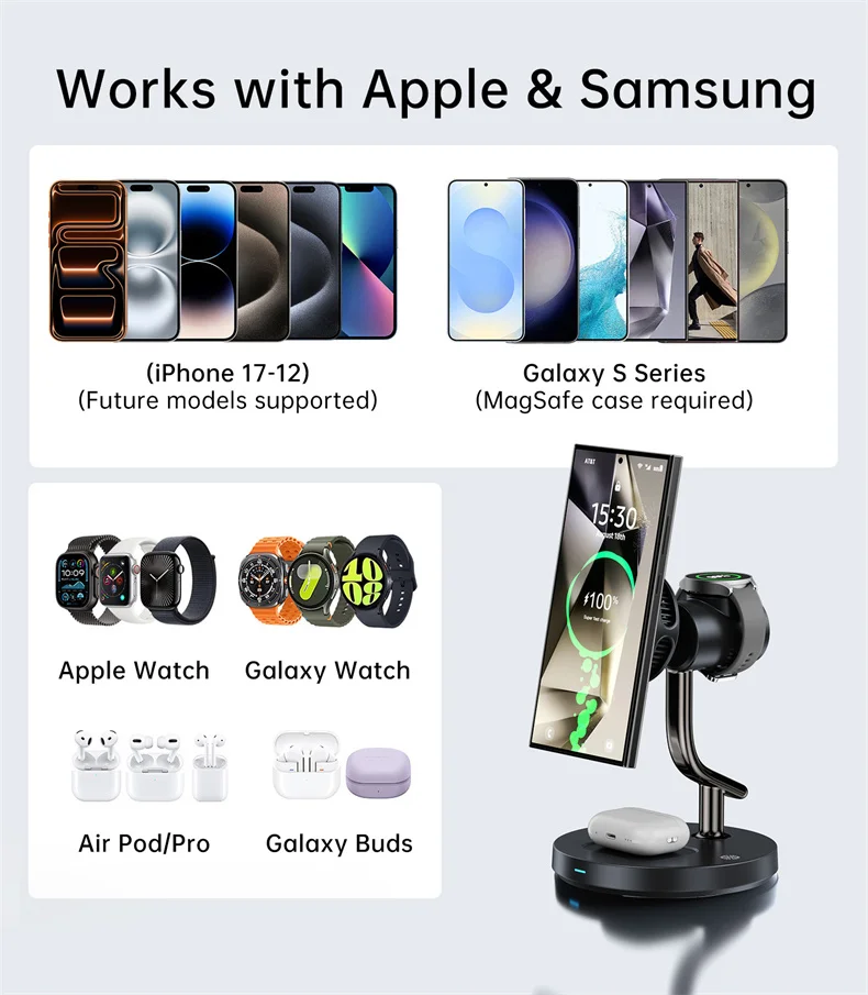 HaaYot Qi2.2 25W Magnetic Wireless Charger Stand for iPhone 17/16 Fast Charging,AI Cooling Charging Pad for Galaxy S25/S26 Ultra