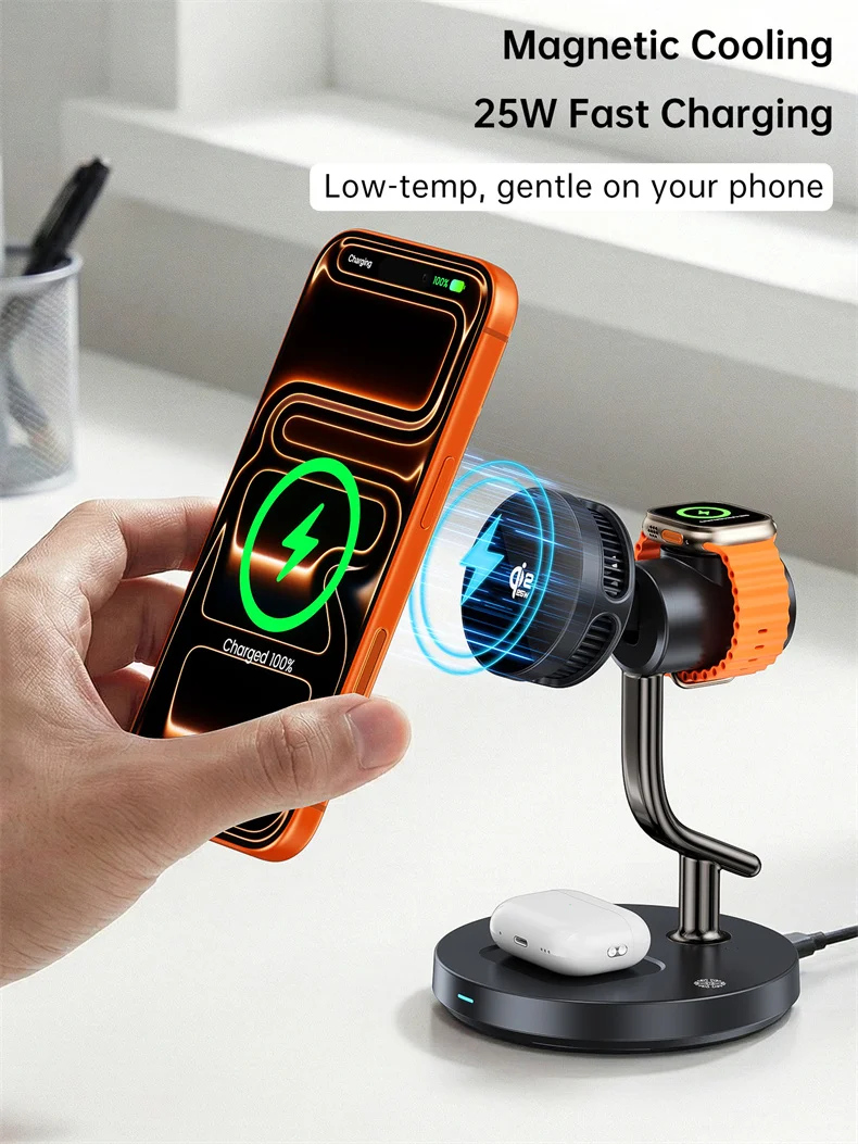 HaaYot Qi2.2 25W Magnetic Wireless Charger Stand for iPhone 17/16 Fast Charging,AI Cooling Charging Pad for Galaxy S25/S26 Ultra