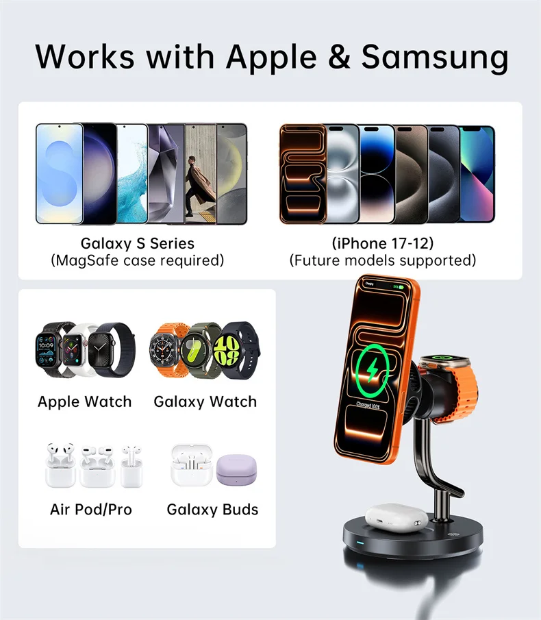 HaaYot Qi2.2 25W Magnetic Wireless Charger Stand for iPhone 17/16 Fast Charging,AI Cooling Charging Pad for Galaxy S25/S26 Ultra