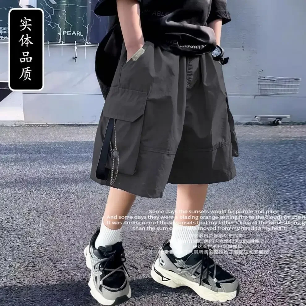 Summer Cool Teen Boys Short Pants Loose Style Casual Big Pocket Mid-length Shorts For 4-14 Years Kids Bermuda Trousers
