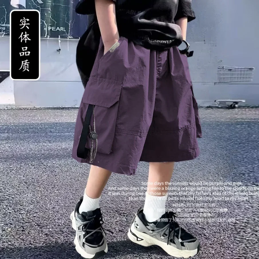 Summer Cool Teen Boys Short Pants Loose Style Casual Big Pocket Mid-length Shorts For 4-14 Years Kids Bermuda Trousers