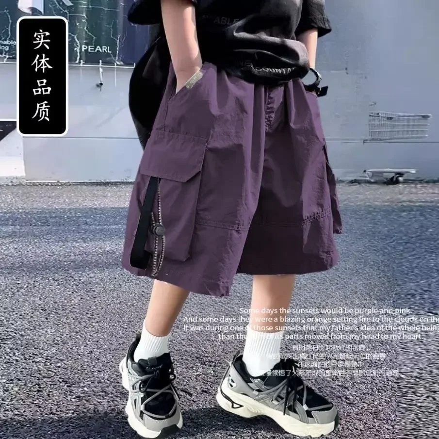 Summer Cool Teen Boys Short Pants Loose Style Casual Big Pocket Mid-length Shorts For 4-14 Years Kids Bermuda Trousers