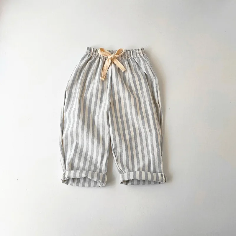 Kids Pants Toddler Striped Cotton Linen Pants Loose Fit Casual Summer Trousers for Children