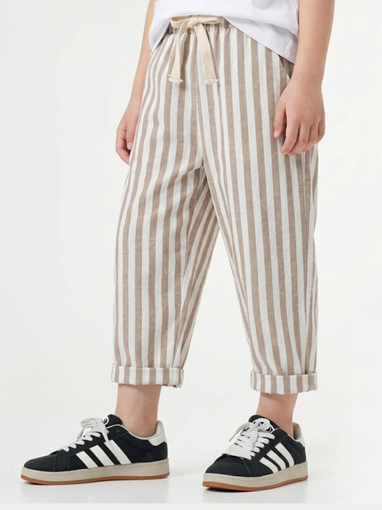 Kids Pants Toddler Striped Cotton Linen Pants Loose Fit Casual Summer Trousers for Children
