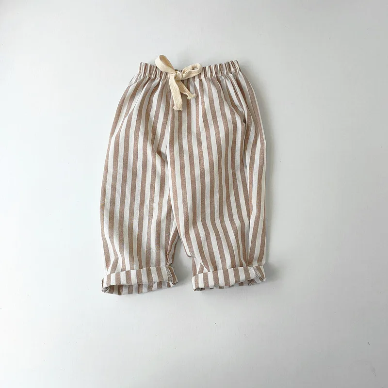 Kids Pants Toddler Striped Cotton Linen Pants Loose Fit Casual Summer Trousers for Children