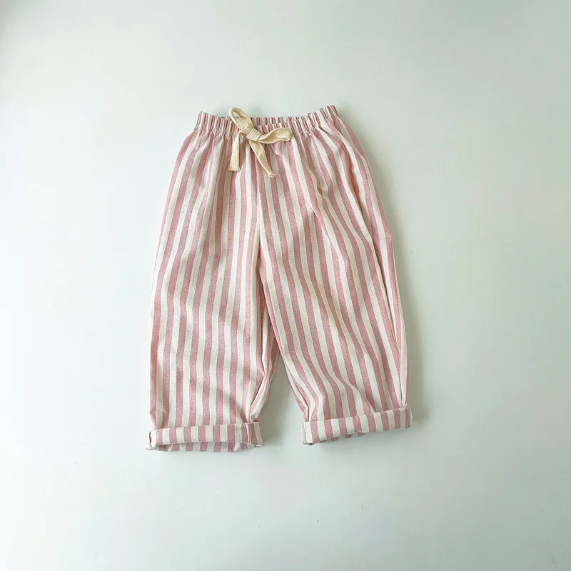Kids Pants Toddler Striped Cotton Linen Pants Loose Fit Casual Summer Trousers for Children