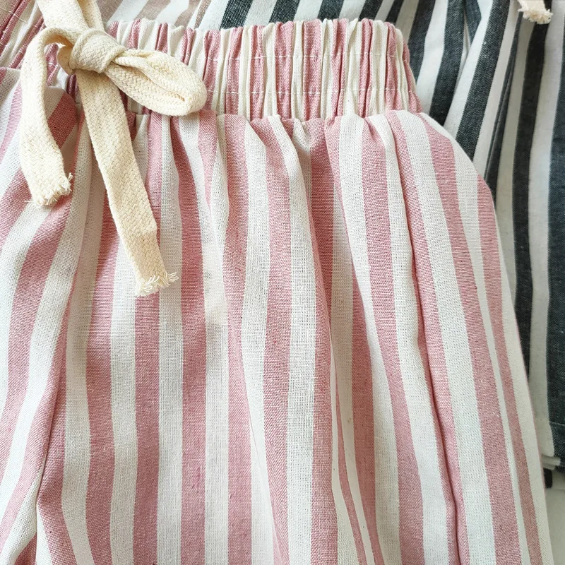 Kids Pants Toddler Striped Cotton Linen Pants Loose Fit Casual Summer Trousers for Children