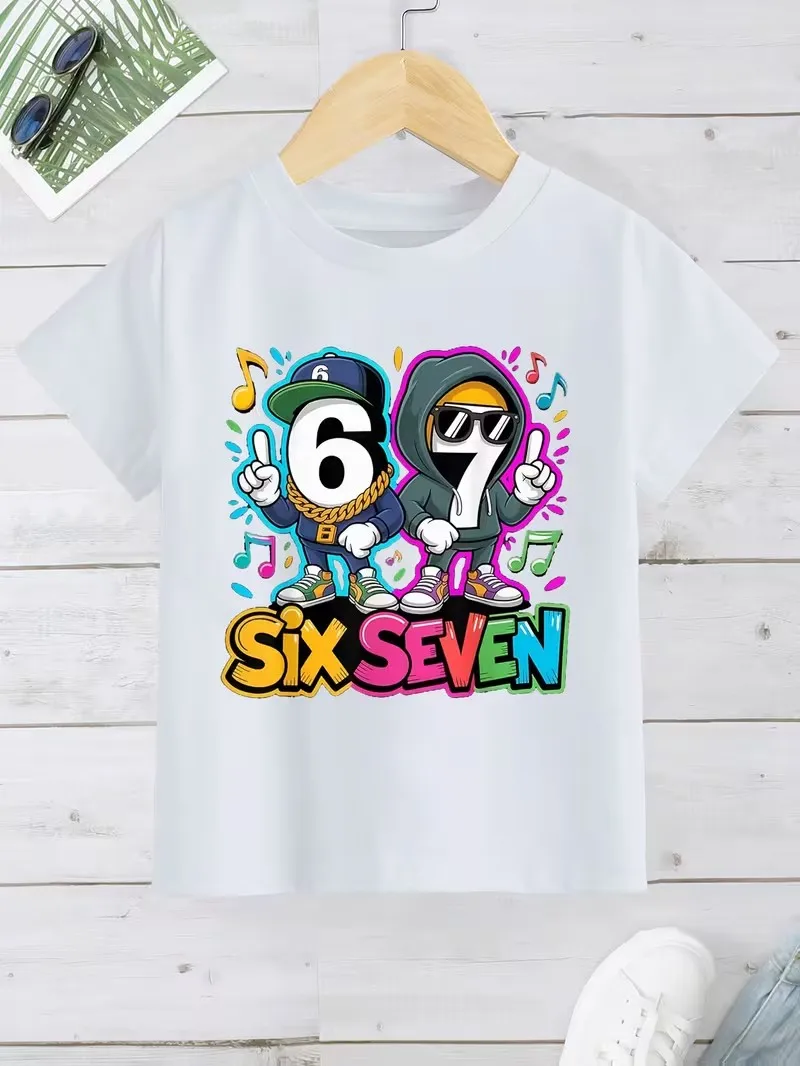 Italian Brainrot Brush Boys Cotton T-Shirt SIX SEVEN 67 Digital Puzzle Print Kids Casual Top Children's Short Sleeved Tee Shirt