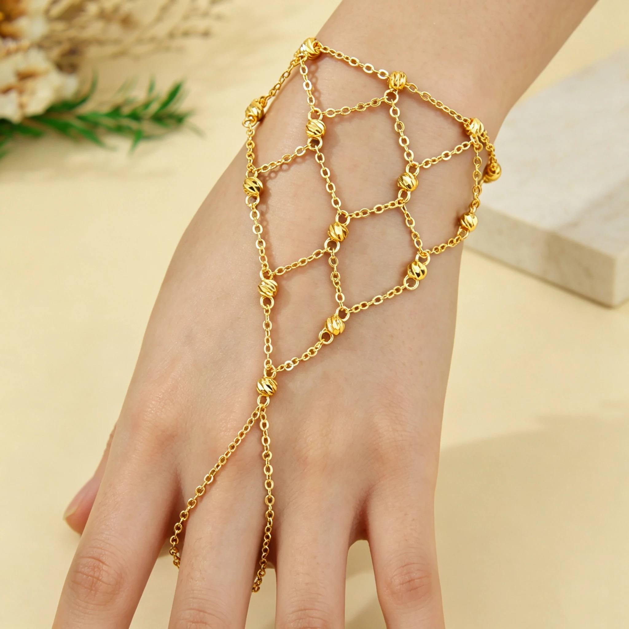 Oman Tassel Charm Bracelet with Ring 21k Gold Plated Turkish Vintage Coins Hand Chains Nigeria Women Event Party Jewelry
