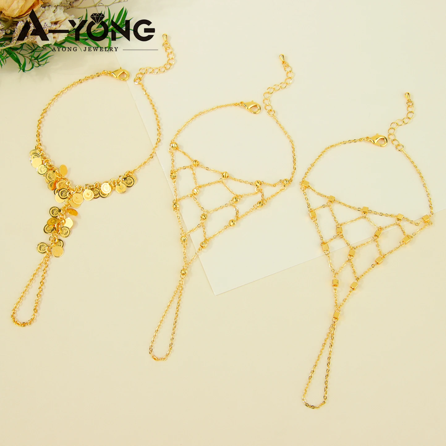 Oman Tassel Charm Bracelet with Ring 21k Gold Plated Turkish Vintage Coins Hand Chains Nigeria Women Event Party Jewelry
