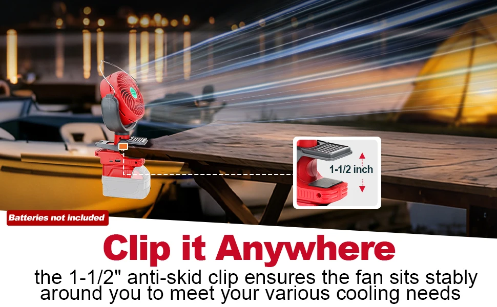 Cordless Clip Fan for Milwaukee M18 18V Battery 2 Speed Dual USB Portable for Stroller Camping Outdoor (Battery Not Included)
