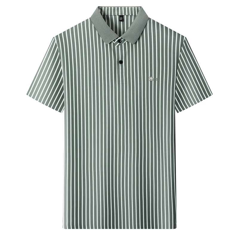 Short Sleeved T-shirt Men's Summer Striped Lapel Polo Shirt Cool Middle-aged Dad Outfit Top Versatile