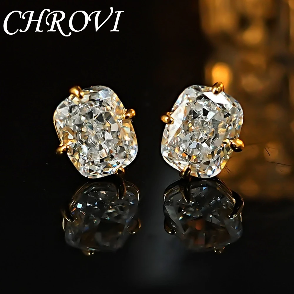 Exquisite 925 Sterling Silver Ice Flower Long Pillow-Shaped White Zircon Stud Earrings Simple Single Diamond Gold Earrings