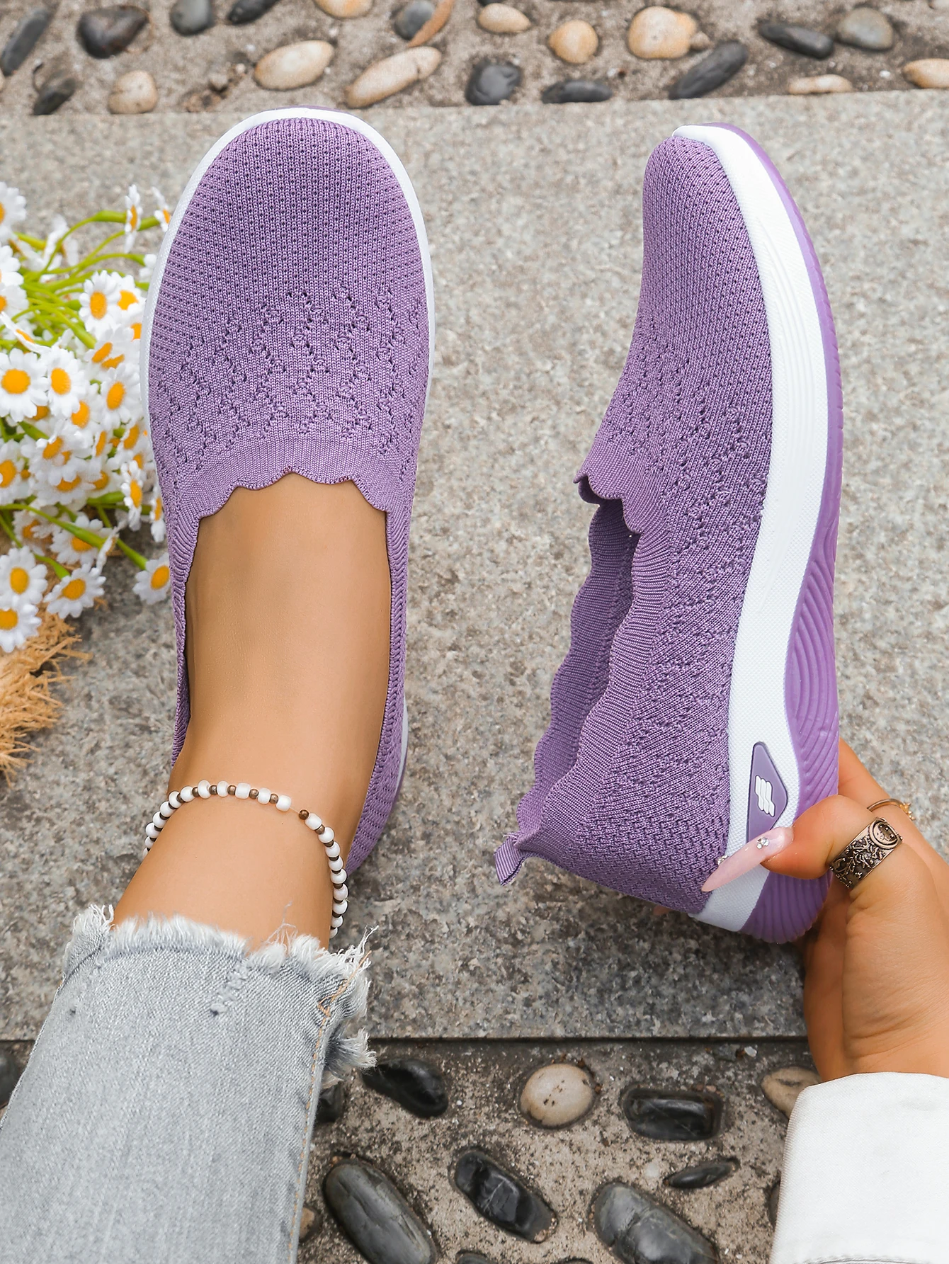 Women shoes Orthopedic Knit Walking Shoes Breathable Slip-On Loafers Soft Non-Slip Wedge Sneakers Comfortable Casual Footwear