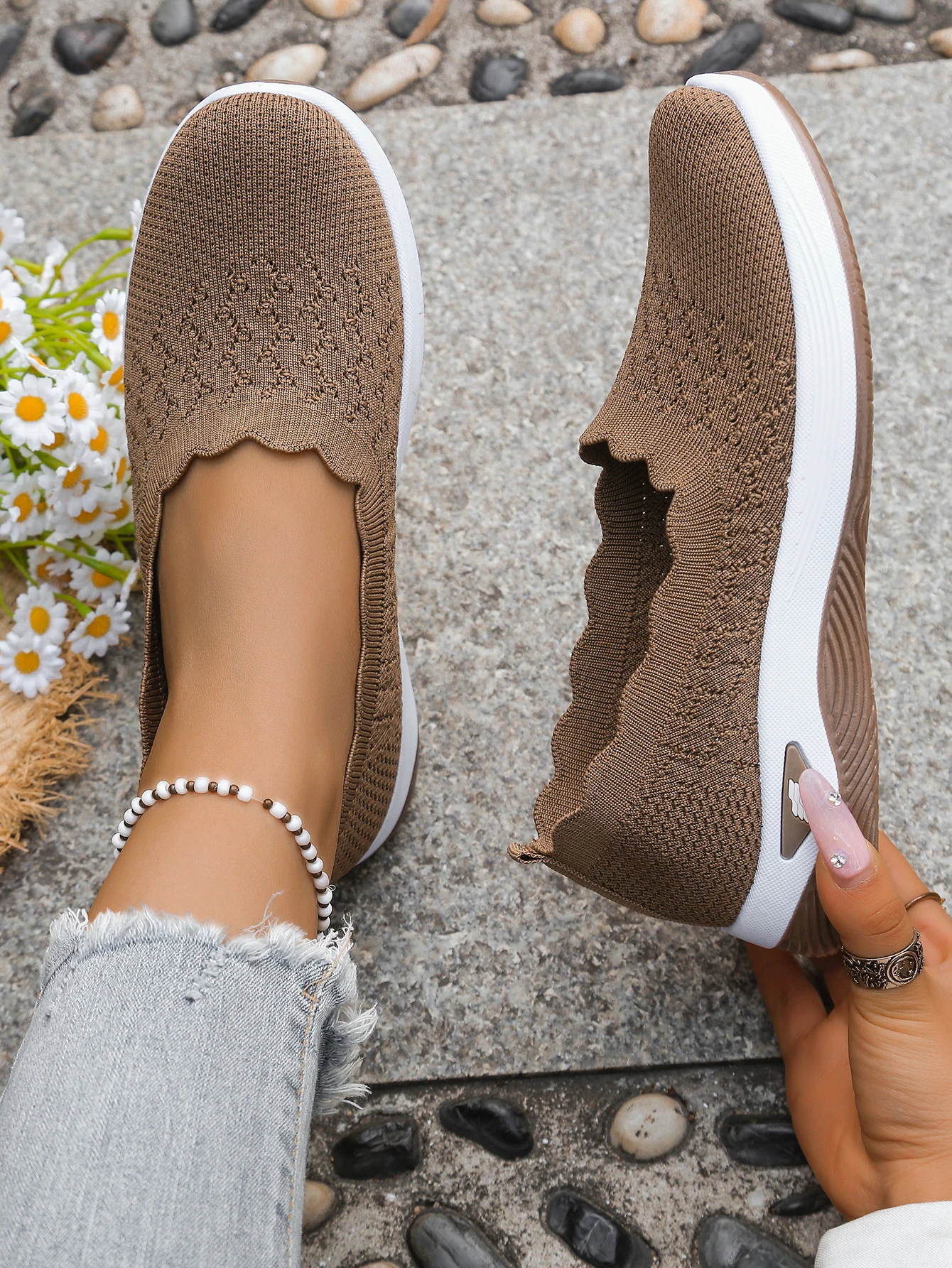 Women shoes Orthopedic Knit Walking Shoes Breathable Slip-On Loafers Soft Non-Slip Wedge Sneakers Comfortable Casual Footwear