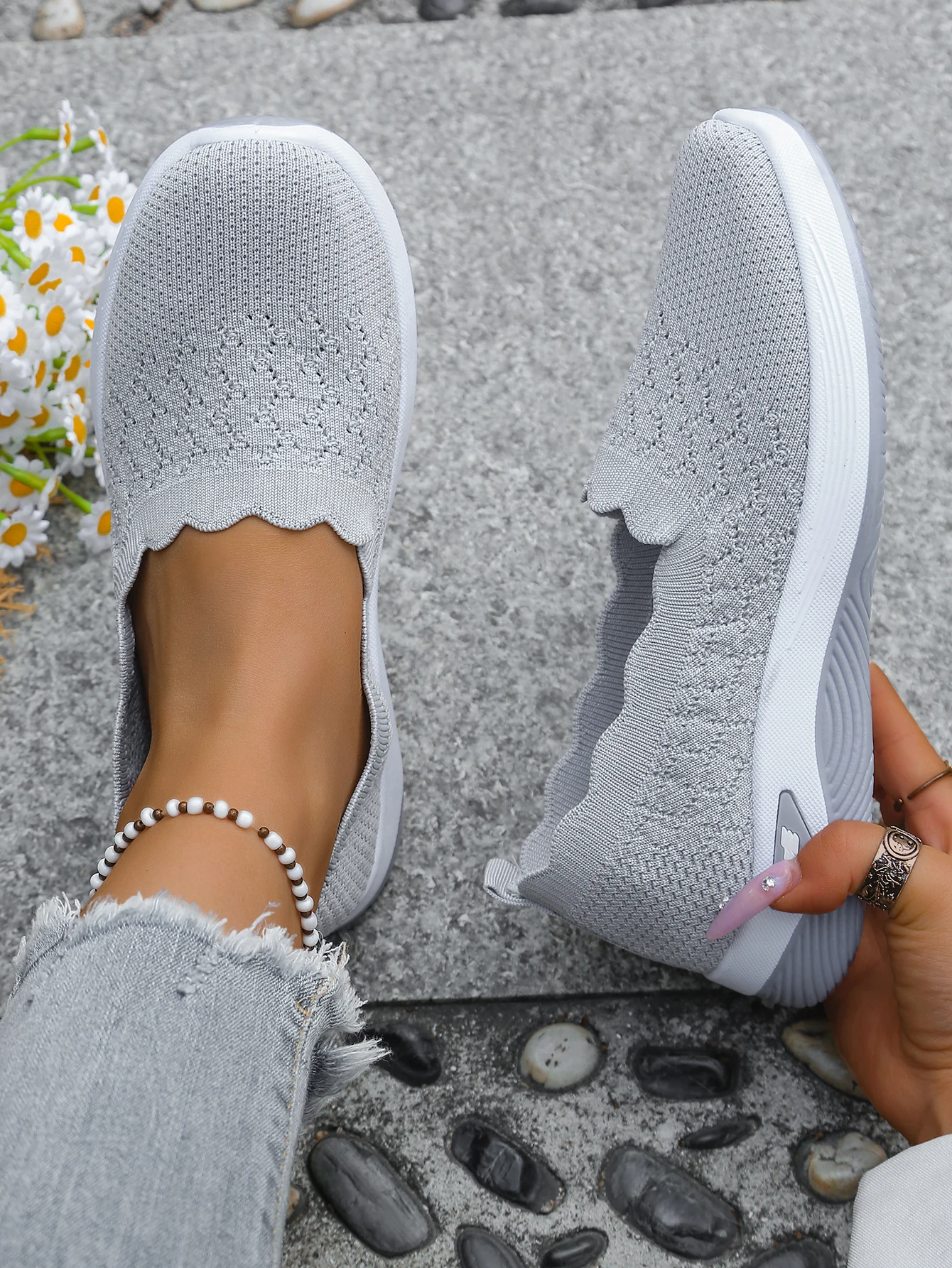 Women shoes Orthopedic Knit Walking Shoes Breathable Slip-On Loafers Soft Non-Slip Wedge Sneakers Comfortable Casual Footwear