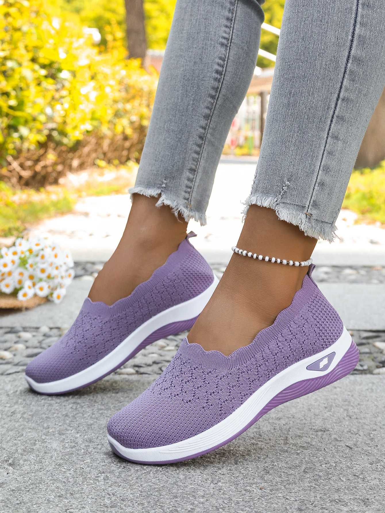 Women shoes Orthopedic Knit Walking Shoes Breathable Slip-On Loafers Soft Non-Slip Wedge Sneakers Comfortable Casual Footwear