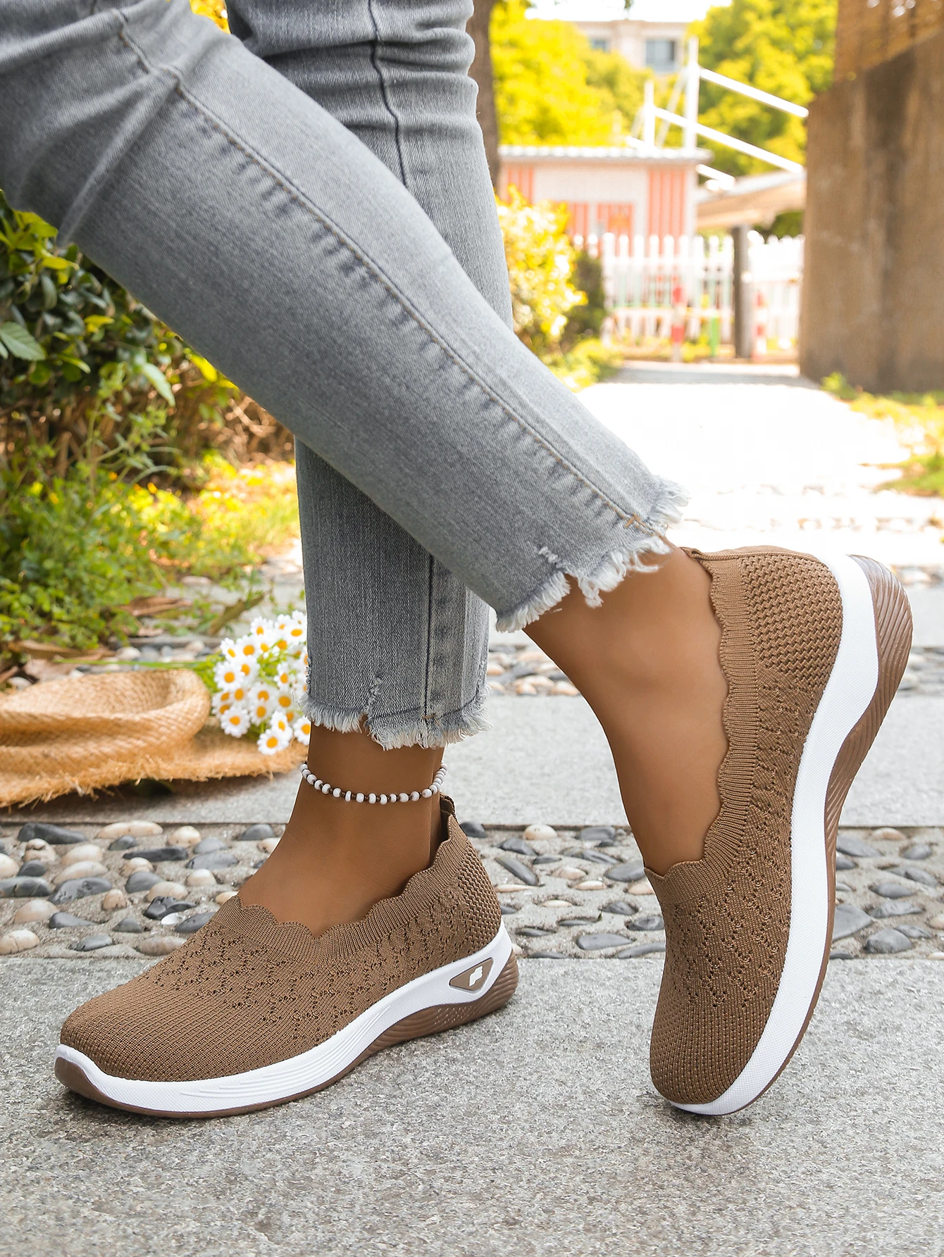 Women shoes Orthopedic Knit Walking Shoes Breathable Slip-On Loafers Soft Non-Slip Wedge Sneakers Comfortable Casual Footwear