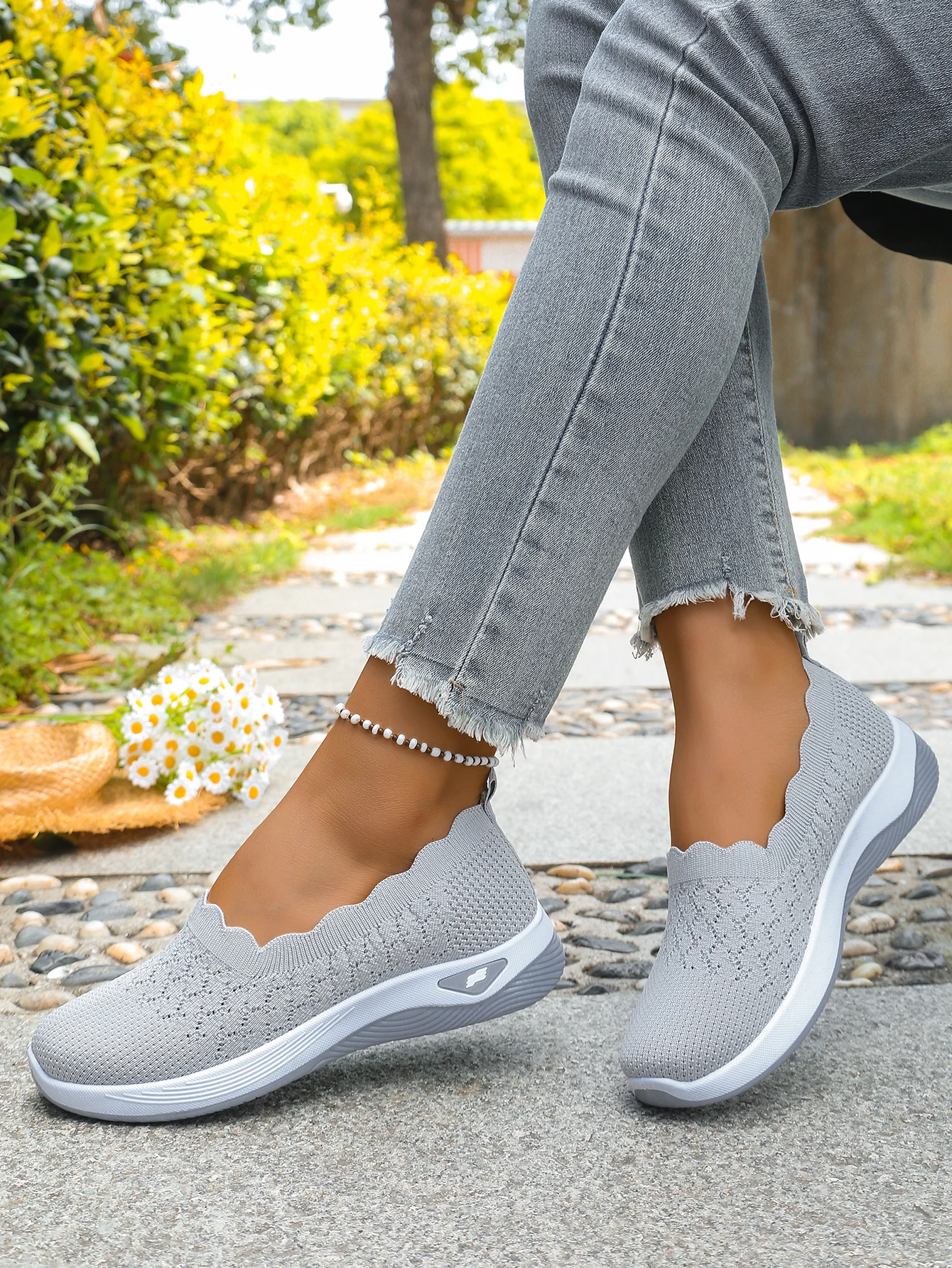 Women shoes Orthopedic Knit Walking Shoes Breathable Slip-On Loafers Soft Non-Slip Wedge Sneakers Comfortable Casual Footwear