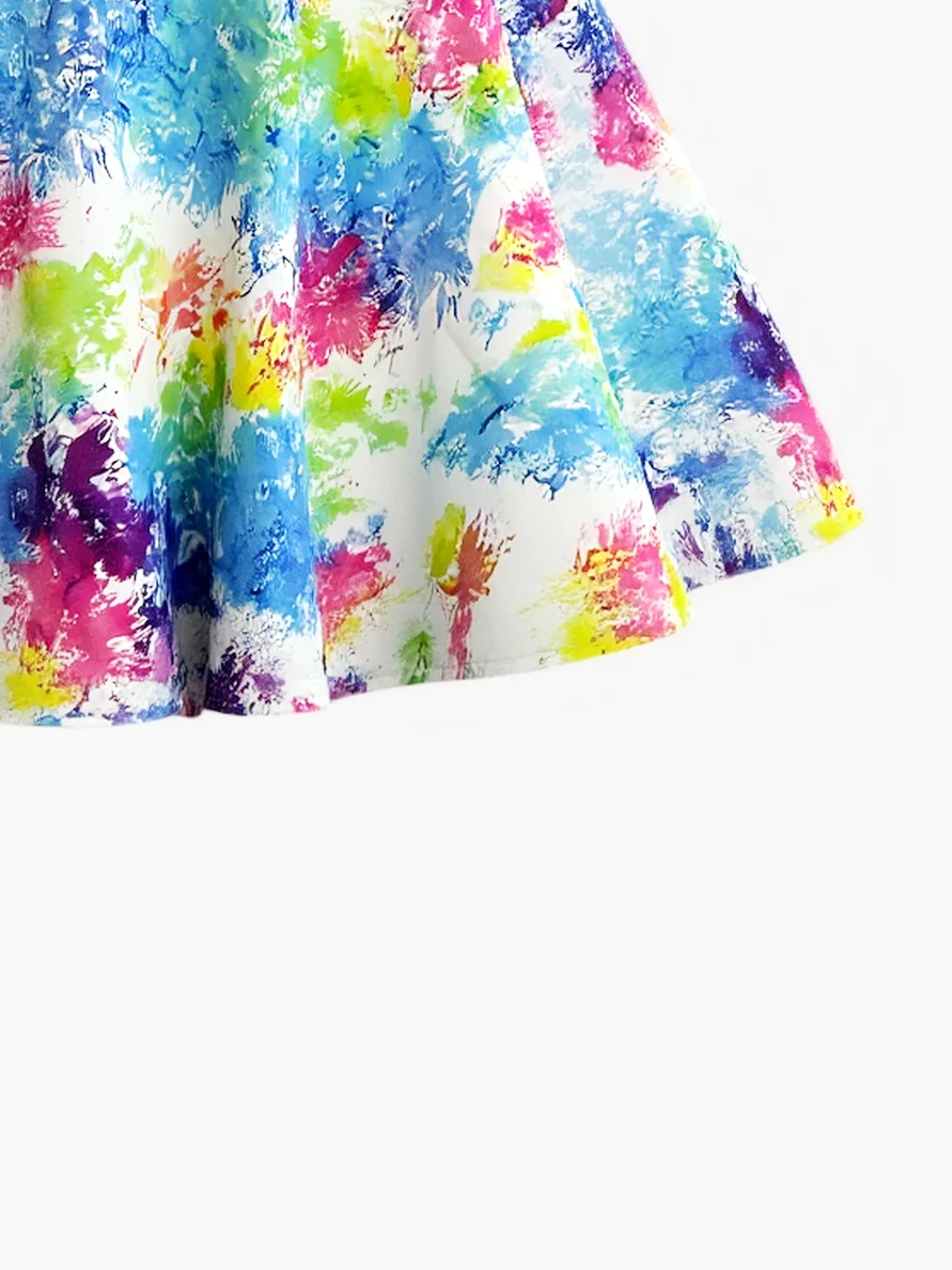 Girls Summer 7-14Y High Waisted Colorful Tie-Dye Print Skort with Built-in Shorts for Daily Tennis School Outdoor Casual Trendy