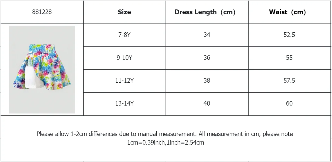 Girls Summer 7-14Y High Waisted Colorful Tie-Dye Print Skort with Built-in Shorts for Daily Tennis School Outdoor Casual Trendy