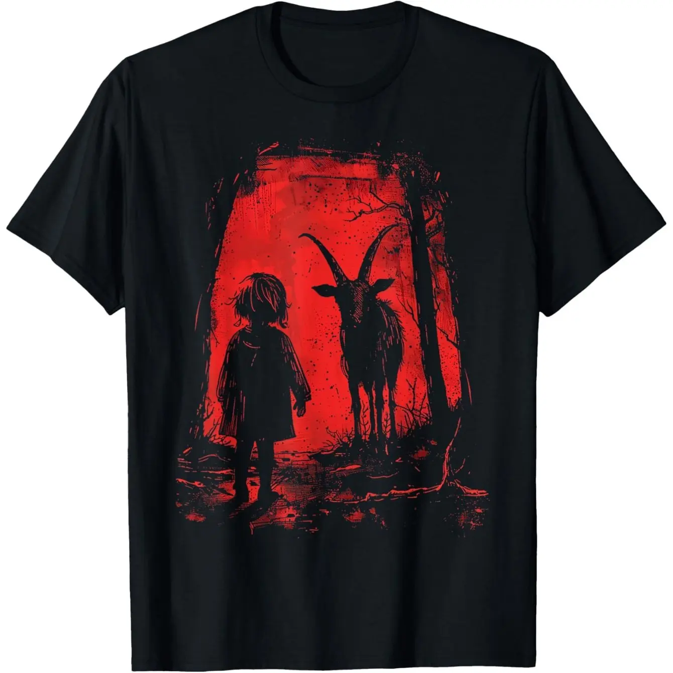 Men'S and Women'S Gothic Devil Goat 666 Occult T-Shirt 100% Black and Red Baphomet Pentagram and Goat Print Casual Streetwear