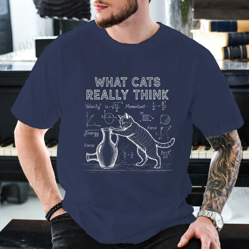 Cat Physics Science Joke Men's T Shirt Funny Math Cat Print Tees T-Shirts Men Women Casual Short Sleeve Streetwear Plus Size