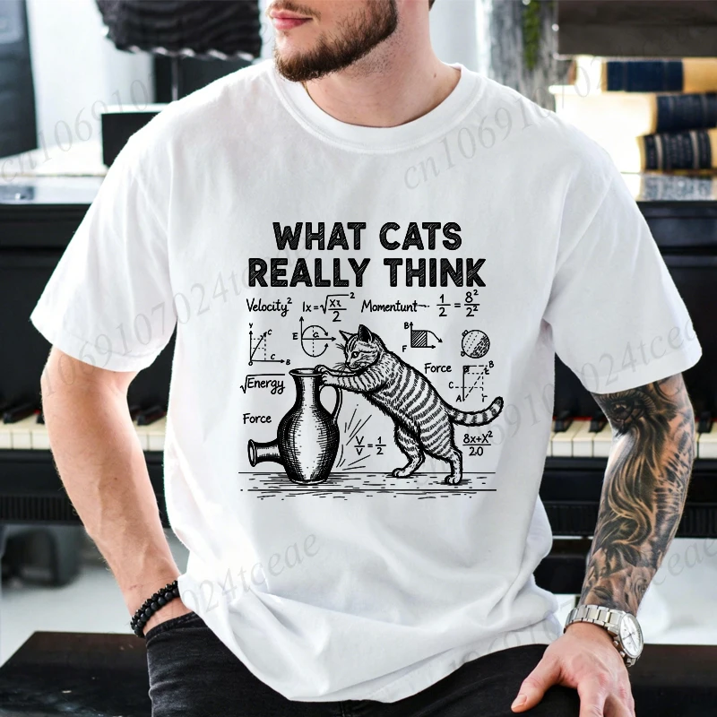 Cat Physics Science Joke Men's T Shirt Funny Math Cat Print Tees T-Shirts Men Women Casual Short Sleeve Streetwear Plus Size