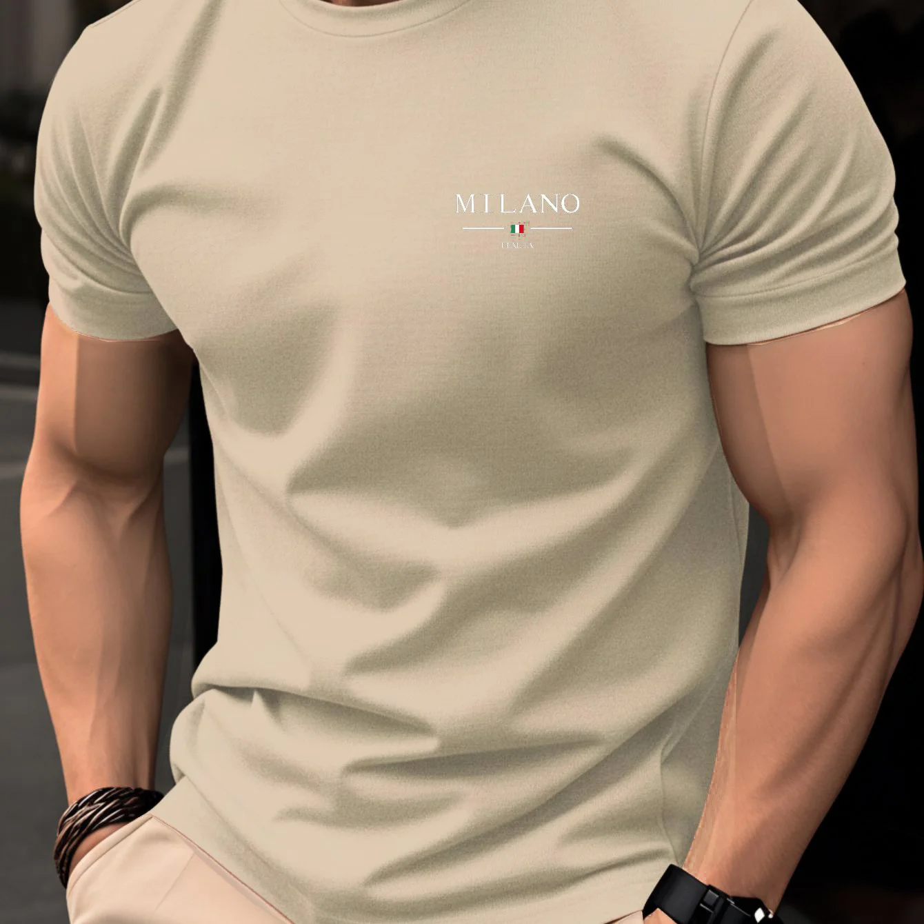 Men's Summer 100% Cotton Casual Fashion MILANO ITALIA Pattern Printed Loose Breathable Round Neck Short Sleeve T-shirt