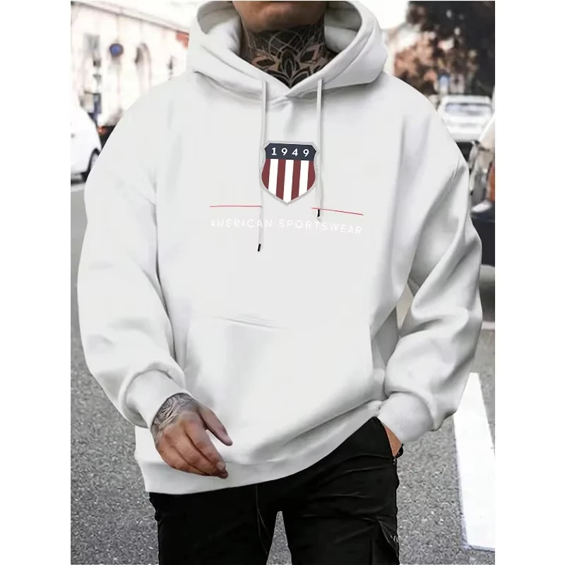 2026 Men's hooded sweatshirt men's warm sweatshirt urban fashion casual loose fresh printed in 1949