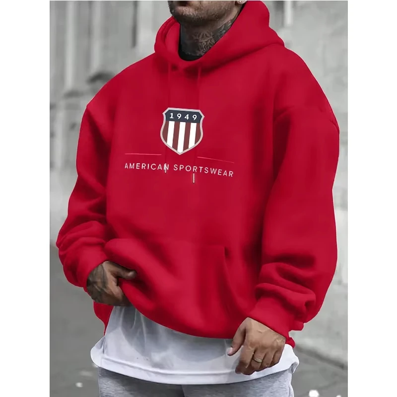 2026 Men's hooded sweatshirt men's warm sweatshirt urban fashion casual loose fresh printed in 1949