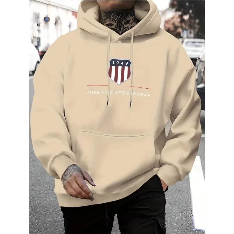 2026 Men's hooded sweatshirt men's warm sweatshirt urban fashion casual loose fresh printed in 1949