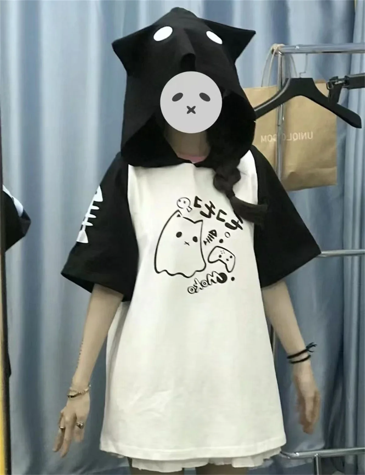 Korean Kawaii Cat Ears Hoodie Tops Women Y2k Short Sleeve Sweatshirts T-shirts 2024 Summer New Mid-length Loose Pullovers