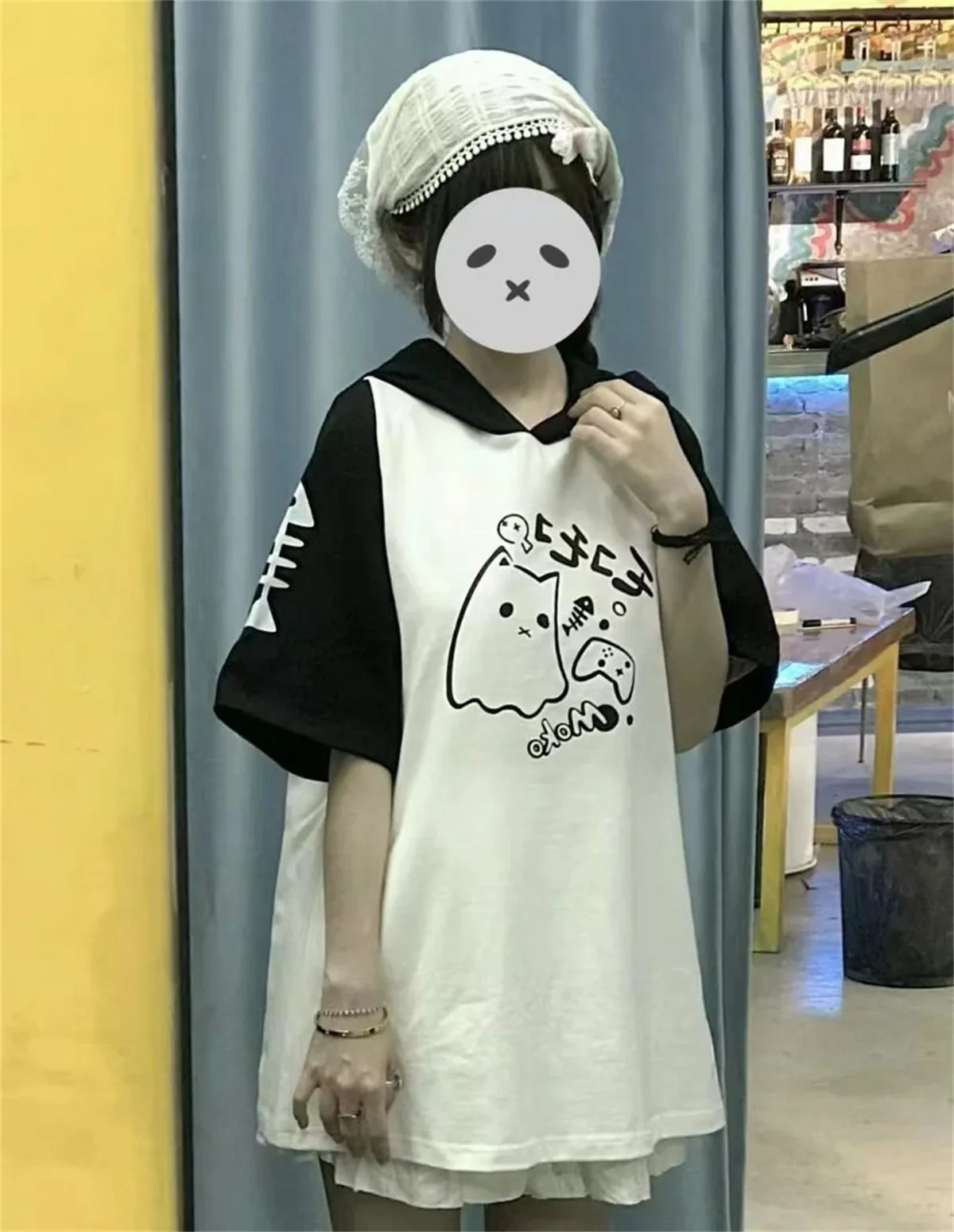 Korean Kawaii Cat Ears Hoodie Tops Women Y2k Short Sleeve Sweatshirts T-shirts 2024 Summer New Mid-length Loose Pullovers