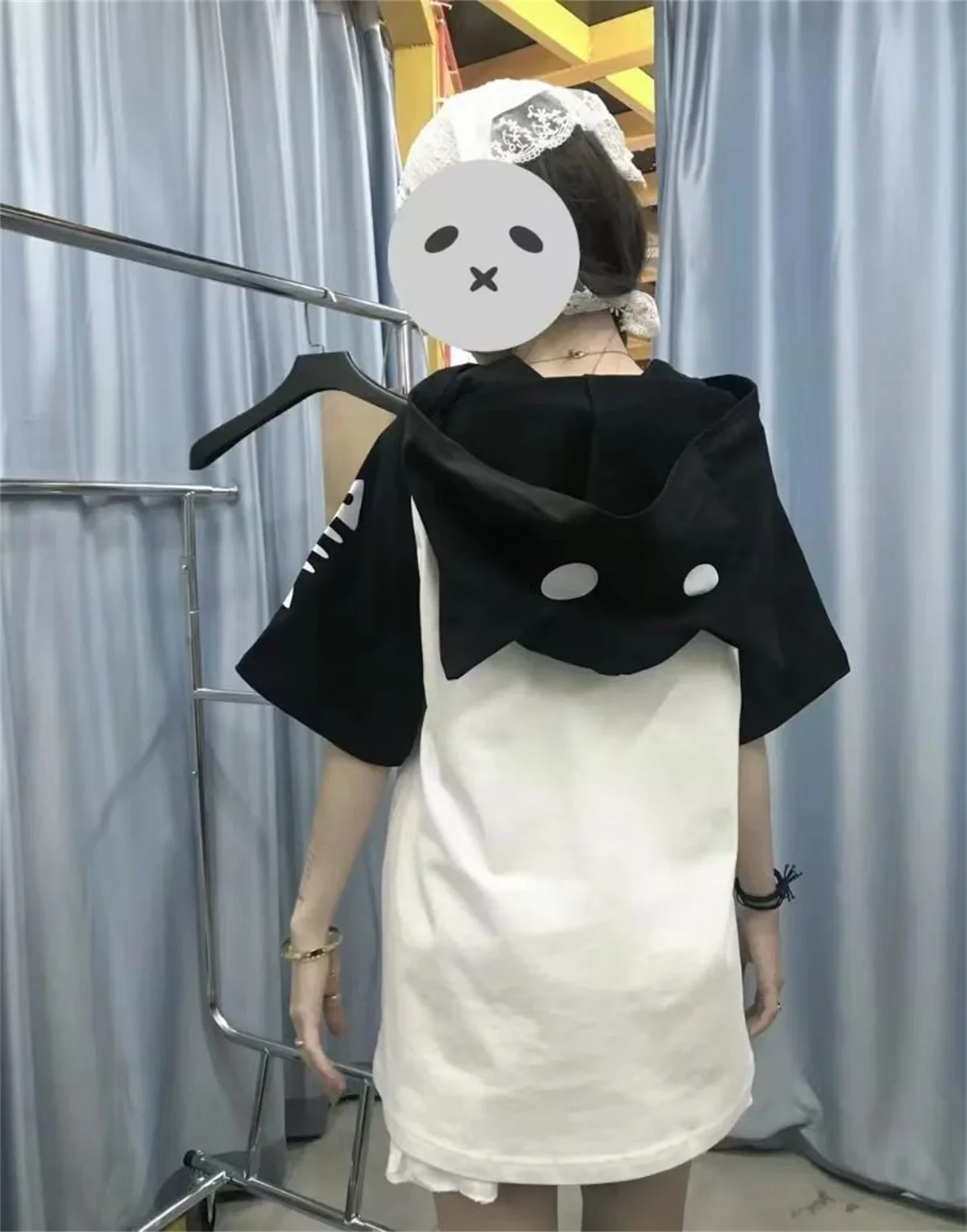 Korean Kawaii Cat Ears Hoodie Tops Women Y2k Short Sleeve Sweatshirts T-shirts 2024 Summer New Mid-length Loose Pullovers