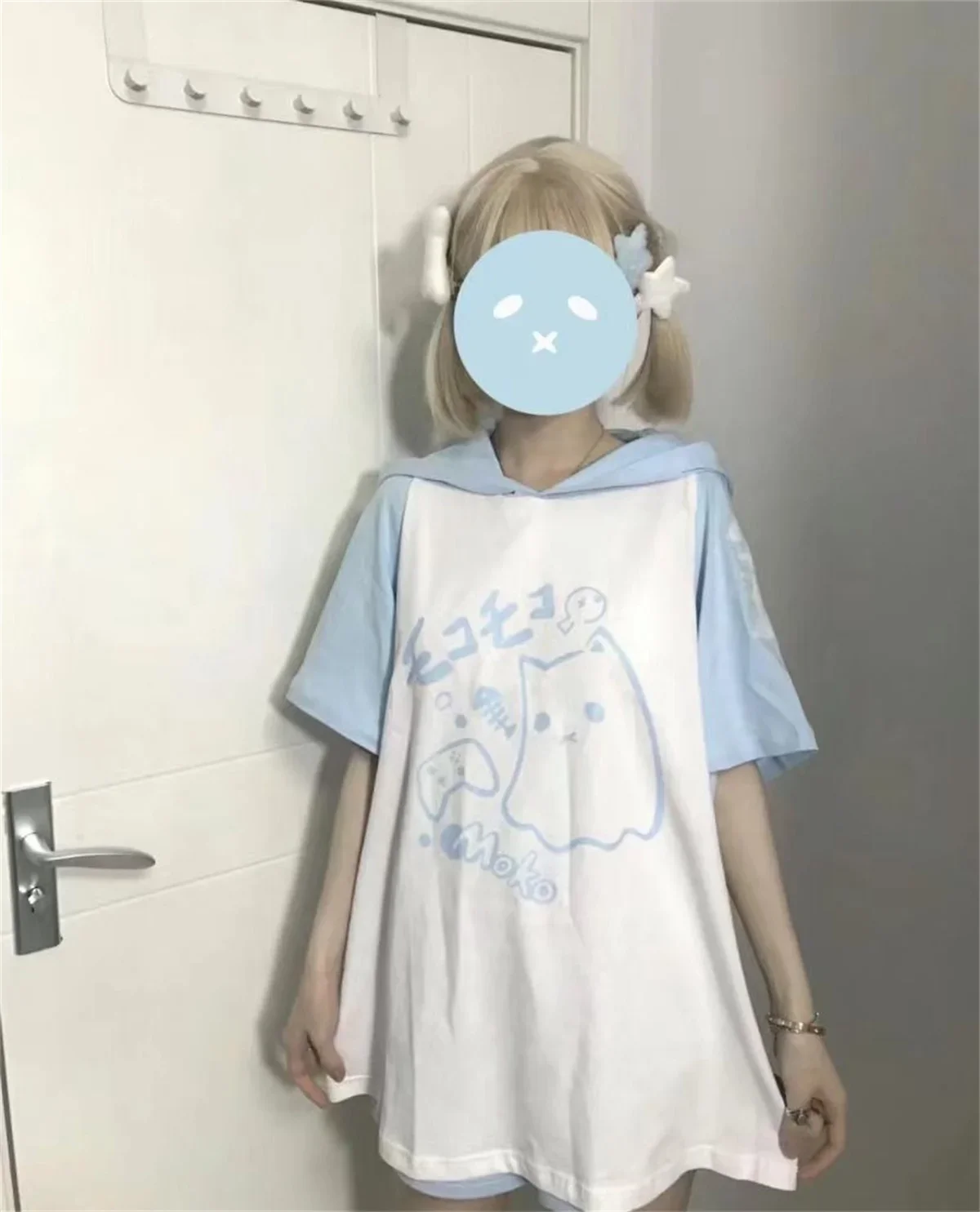 Korean Kawaii Cat Ears Hoodie Tops Women Y2k Short Sleeve Sweatshirts T-shirts 2024 Summer New Mid-length Loose Pullovers